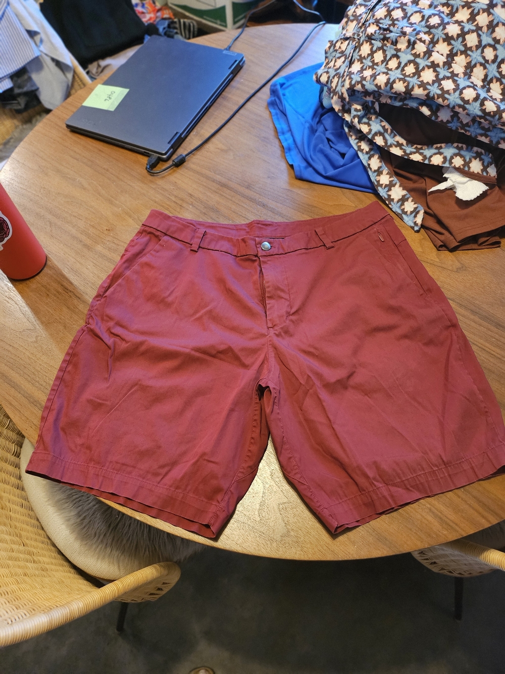 lululemon athletica Men's Flat Front Shorts in Deep Red with Black Trim 34?